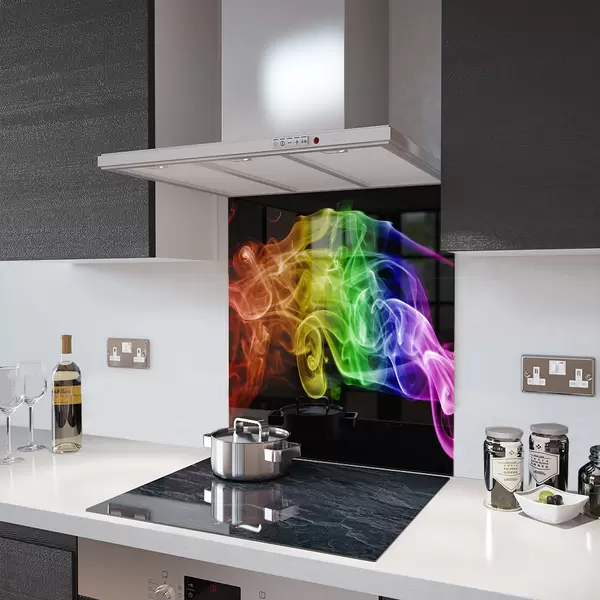 Glass Splashback With Fixing Holes in Black Rainbow Smoke - 60cm Wide x 100cm High