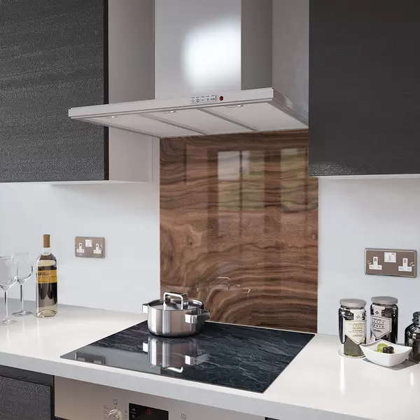 Glass Splashback With Fixing Holes in Black Walnut - 60cm Wide x 100cm High