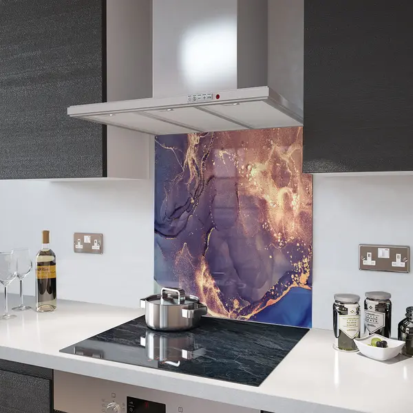 Glass Splashback With Fixing Holes in Blue Bronze - 60cm Wide x 100cm High