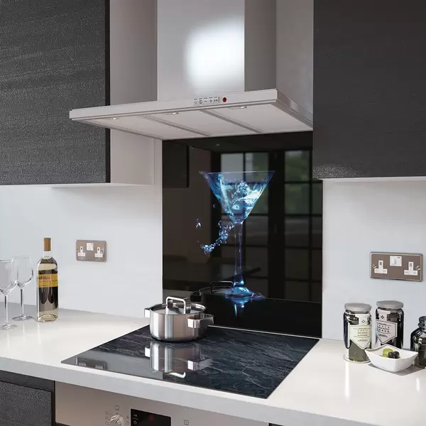 Glass Splashback With Fixing Holes in Blue Gin - 60cm Wide x 100cm High