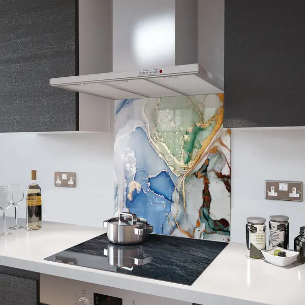 Glass Splashback With Fixing Holes in Blue Green - 60cm Wide x 100cm High