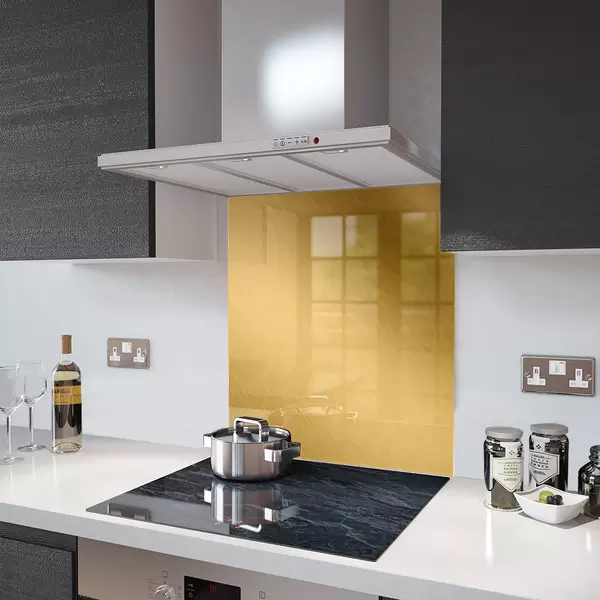 Glass Splashback With Fixing Holes in Brushed Gold - 60cm Wide x 100cm High