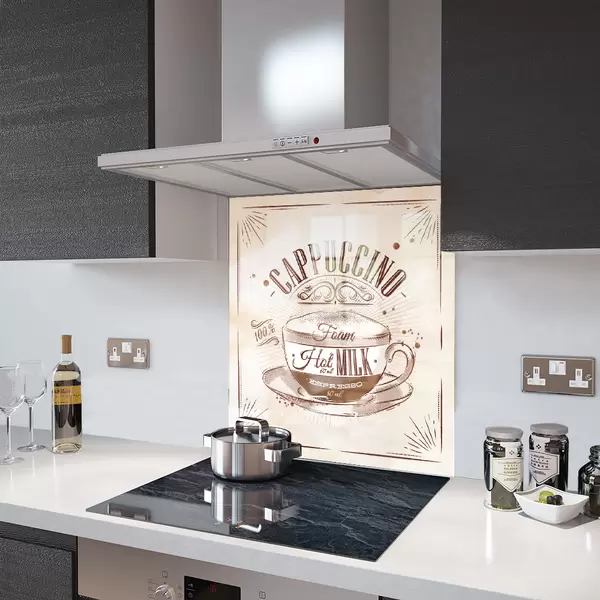 Cappuccino Coffee Retro - Kitchen Glass Splashback - 65cm Wide x 100cm High