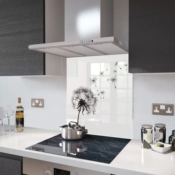 Glass Splashback With Fixing Holes in Dandelion White - 60cm Wide x 100cm High