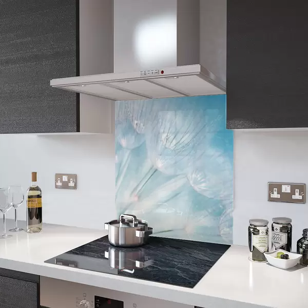 Glass Splashback With Fixing Holes in Dandelion flower - 60cm Wide x 100cm High