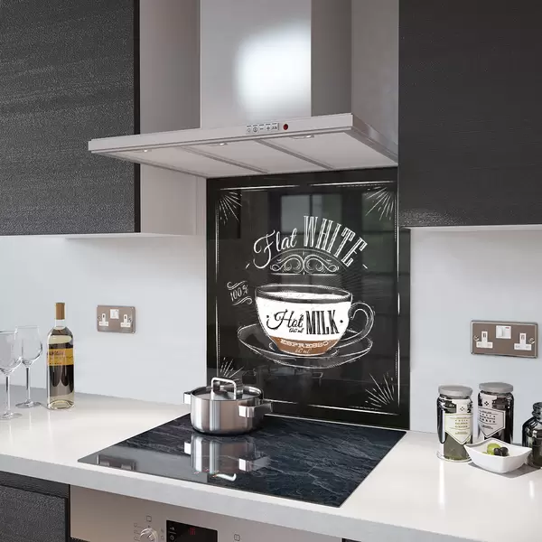 Flat White Coffee - Kitchen Glass Splashback - 100cm Wide x 65cm High