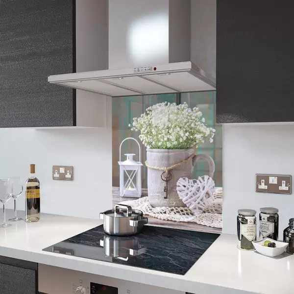 Flowers, Bucket and Lantern - Kitchen Glass Splashback - 60cm Wide x 40cm High