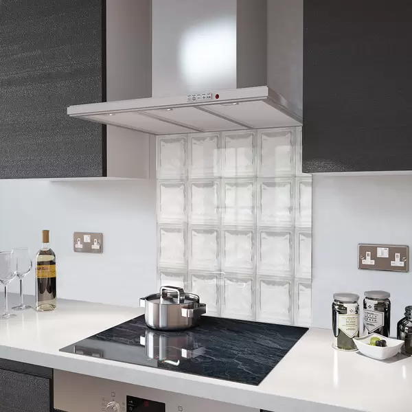 Glass Splashback With Fixing Holes in Glass Brick - 60cm Wide x 100cm High