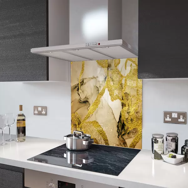 Glass Splashback With Fixing Holes in Gold Sands - 60cm Wide x 100cm High