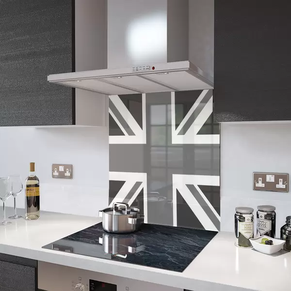 Glass Splashback With Fixing Holes in Grey Union Jack - 60cm Wide x 100cm High