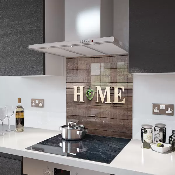 Glass Splashback With Fixing Holes in Home and Green Heart - 60cm Wide x 100cm High