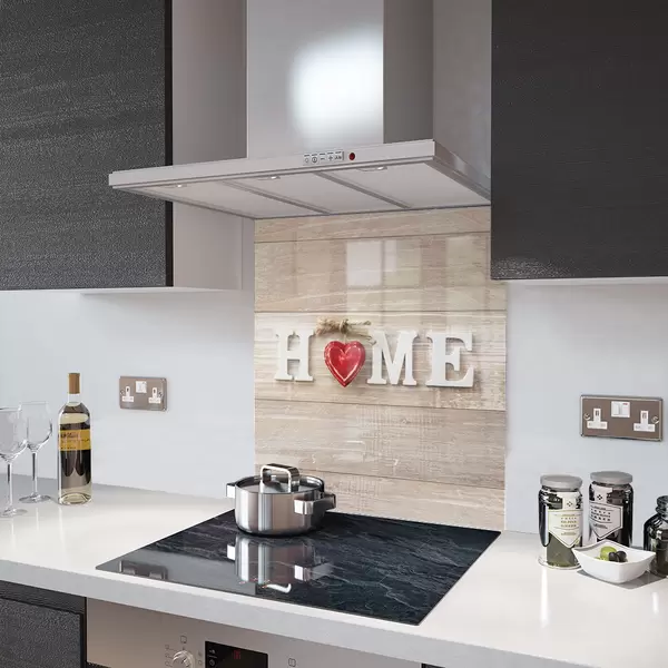 Home and Red Heart - Kitchen Glass Splashback - 40cm Wide x 60cm High
