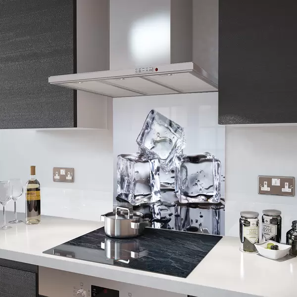 Glass Splashback With Fixing Holes in Ice Cubes - 60cm Wide x 100cm High
