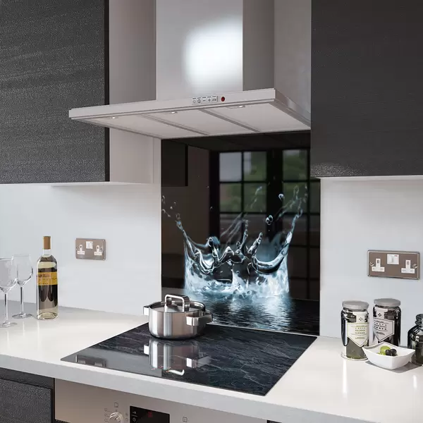 Glass Splashback With Fixing Holes in Lake Splash - 60cm Wide x 100cm High