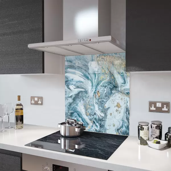 Glass Splashback With Fixing Holes in Liquid Aqua - 60cm Wide x 100cm High