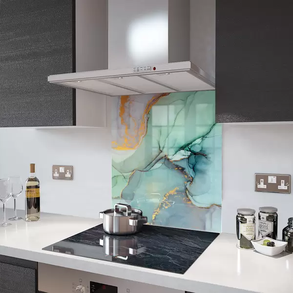 Glass Splashback With Fixing Holes in Liquid Aquamarine - 60cm Wide x 100cm High