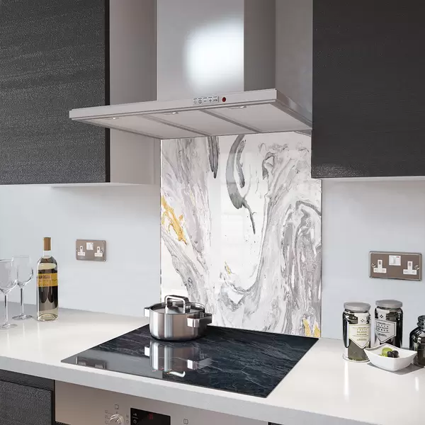 Glass Splashback With Fixing Holes in Liquid Azurite - 60cm Wide x 100cm High