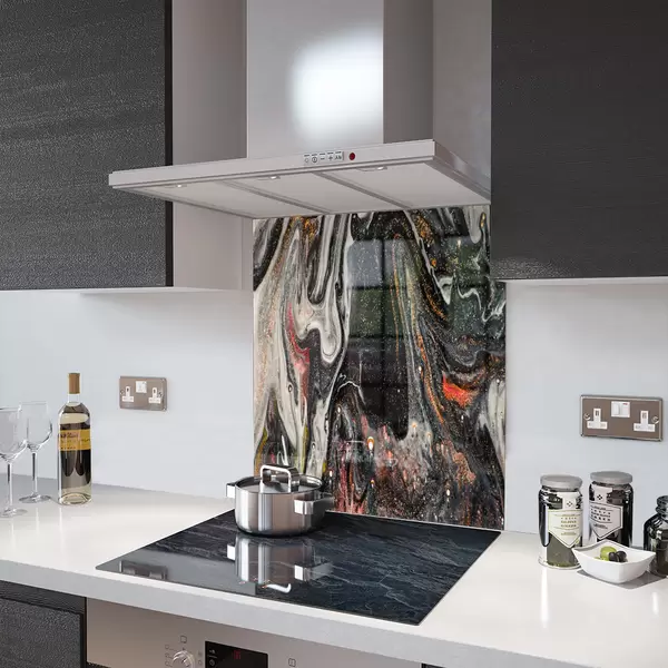 Glass Splashback With Fixing Holes in Liquid Black - 60cm Wide x 100cm High