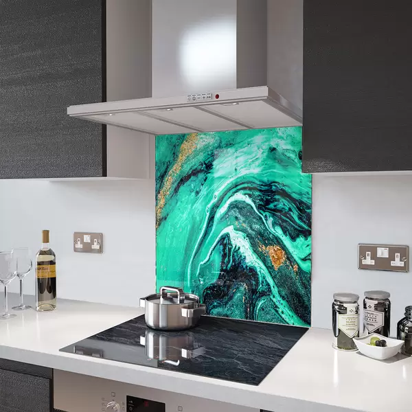 Glass Splashback With Fixing Holes in Liquid Emerald - 60cm Wide x 100cm High