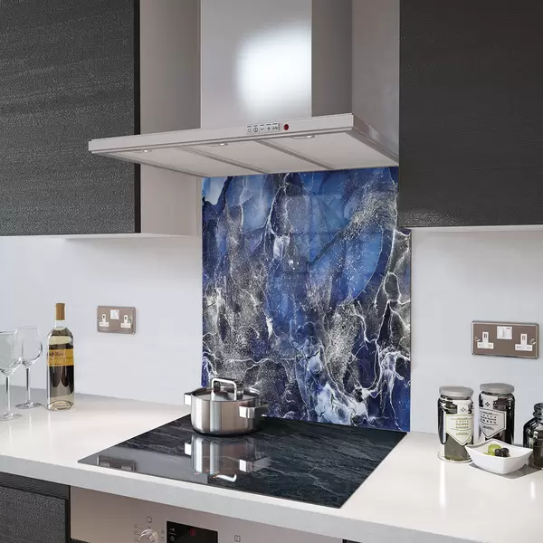 Glass Splashback With Fixing Holes in Liquid Galaxy - 60cm Wide x 100cm High