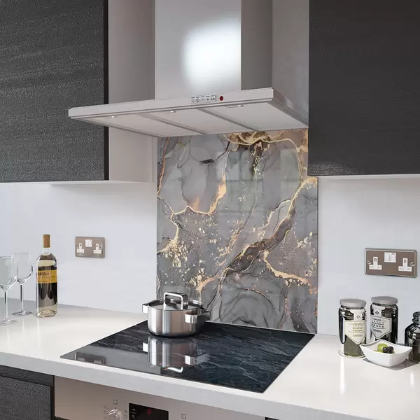 Glass Splashback With Fixing Holes in Liquid Grey - 60cm Wide x 100cm High