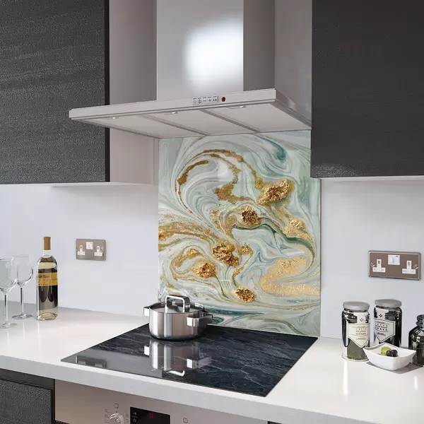 Glass Splashback With Fixing Holes in Liquid Jade - 60cm Wide x 100cm High