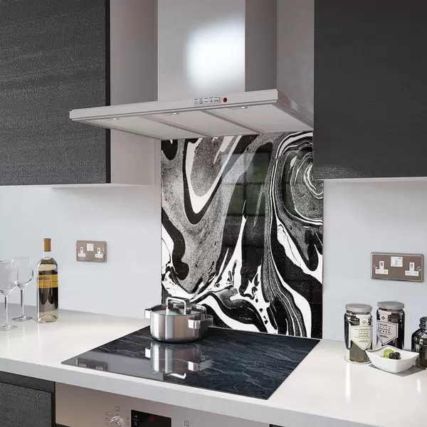 Glass Splashback With Fixing Holes in Liquid Onyx - 60cm Wide x 100cm High