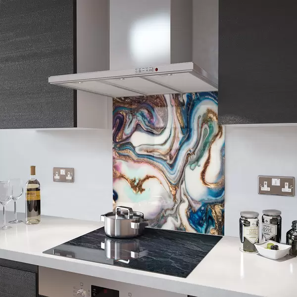 Glass Splashback With Fixing Holes in Liquid Pearl - 60cm Wide x 100cm High