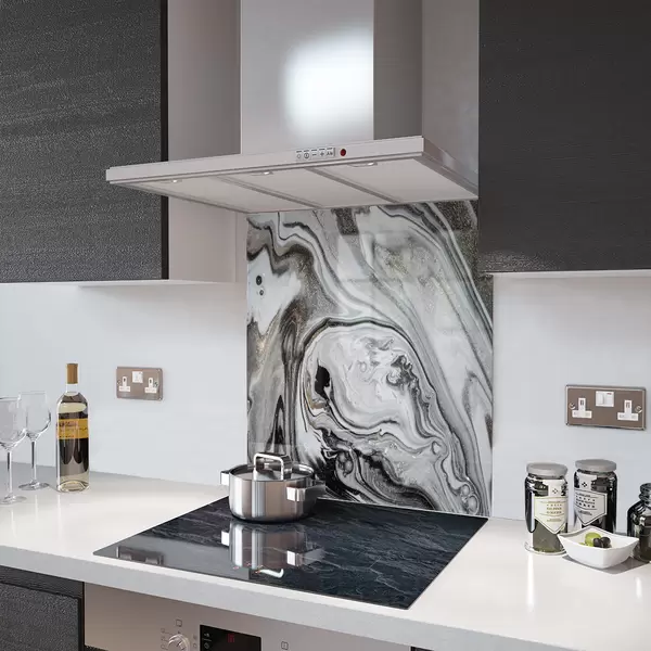 Glass Splashback With Fixing Holes in Liquid Silver - 60cm Wide x 100cm High