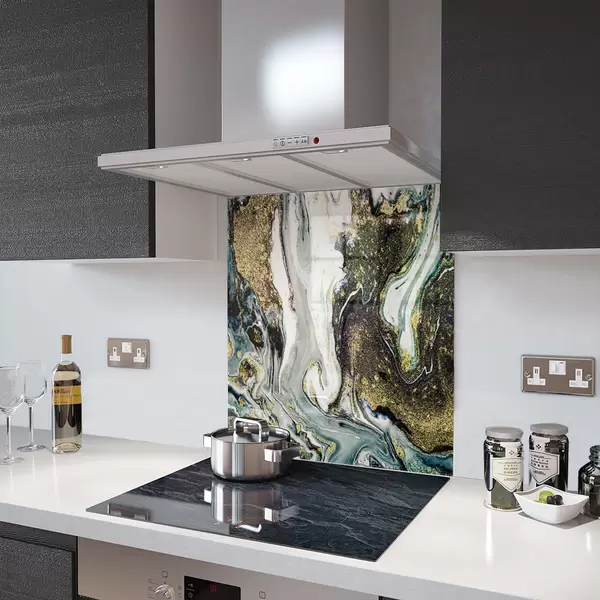 Glass Splashback With Fixing Holes in Liquid Space - 60cm Wide x 100cm High