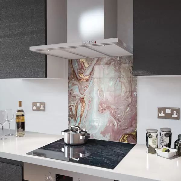 Glass Splashback With Fixing Holes in Liquid Stone - 60cm Wide x 100cm High