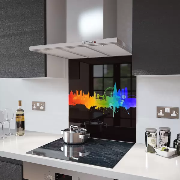 London Fusion on Black - Kitchen Glass Splashback - 65cm Wide x 100cm High