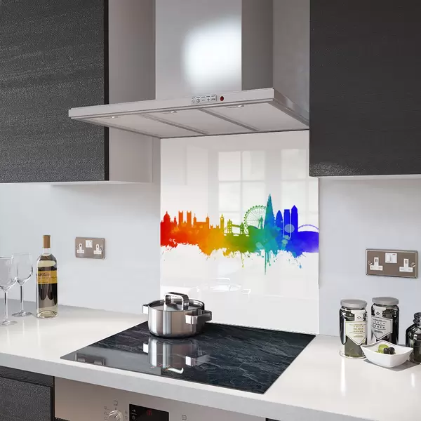London Fusion on White - Kitchen Glass Splashback - 40cm Wide x 60cm High
