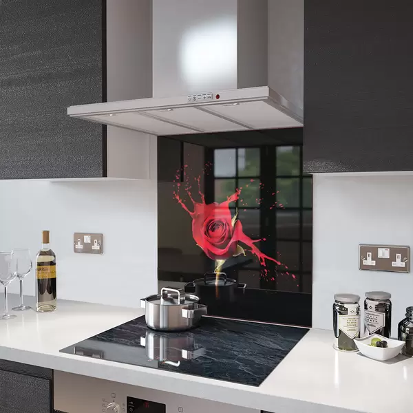 Glass Splashback With Fixing Holes in Paint Drip Rose - 60cm Wide x 100cm High
