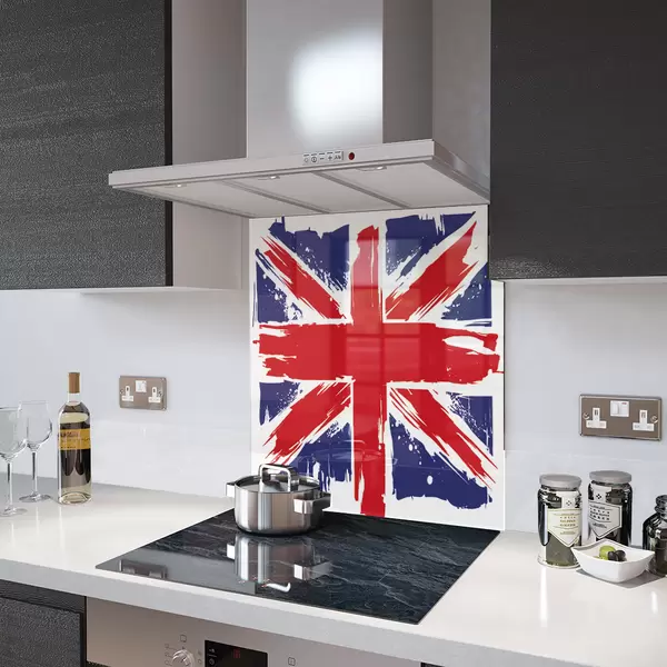 Glass Splashback With Fixing Holes in Painted Union Jack - 60cm Wide x 100cm High