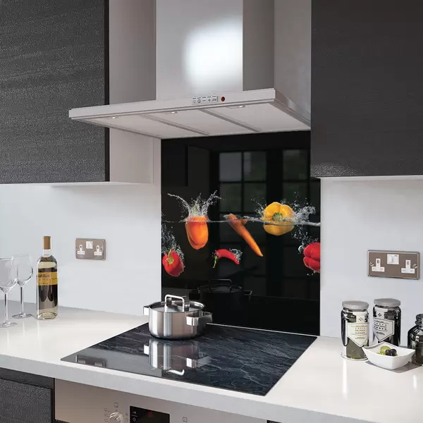 Peppers and Chilli Splash - Kitchen Glass Splashback - 40cm Wide x 60cm High