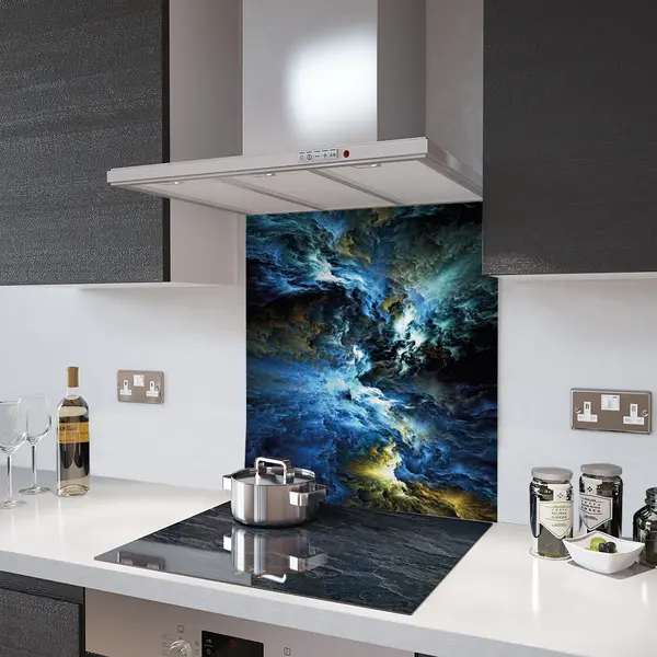 Glass Splashback With Fixing Holes in Perfect Storm - 60cm Wide x 100cm High