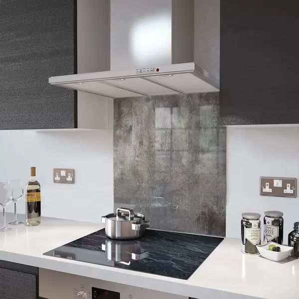 Glass Splashback With Fixing Holes in Polished Concrete - 60cm Wide x 100cm High