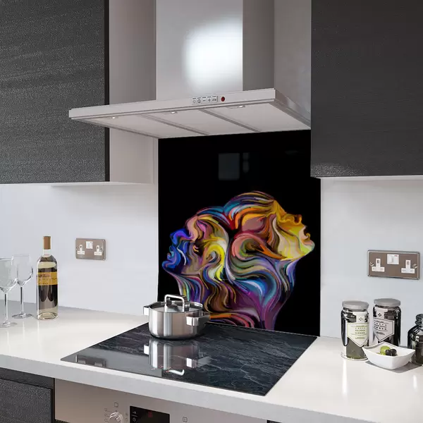 Glass Splashback With Fixing Holes in Rainbow Faces - 60cm Wide x 100cm High