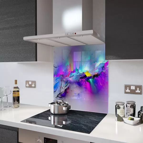 Glass Splashback With Fixing Holes in Rainbow Rain Mountain - 60cm Wide x 100cm High