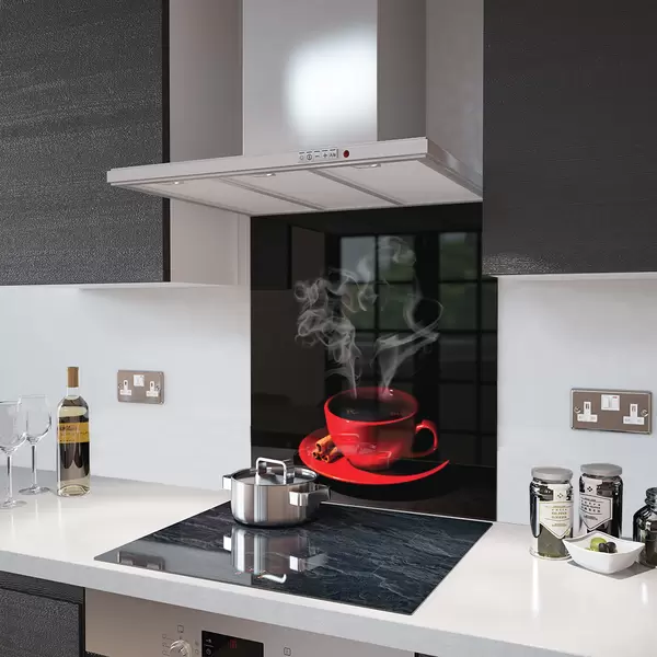 Red Coffee Cup - Kitchen Glass Splashback - 60cm Wide x 40cm High
