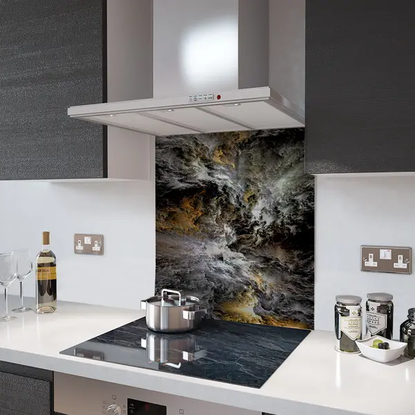 Glass Splashback With Fixing Holes in Storm - 60cm Wide x 100cm High