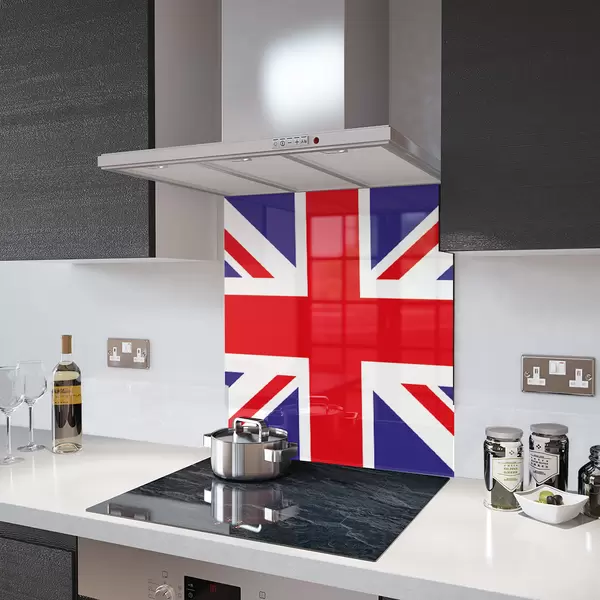 Glass Splashback With Fixing Holes in Union Jack - 60cm Wide x 100cm High