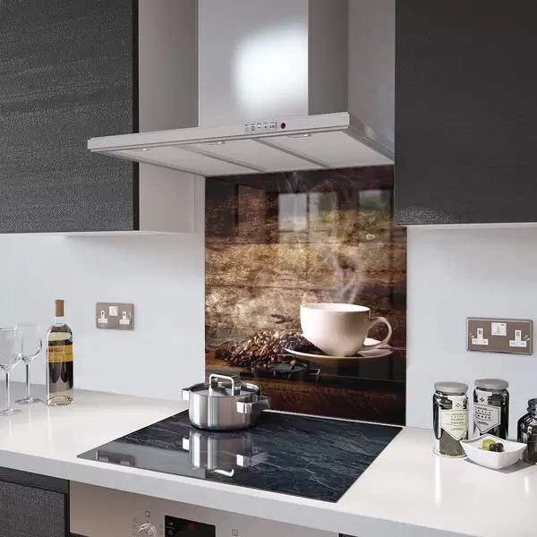 White Coffee Cup With Beans - Kitchen Glass Splashback - 40cm Wide x 60cm High