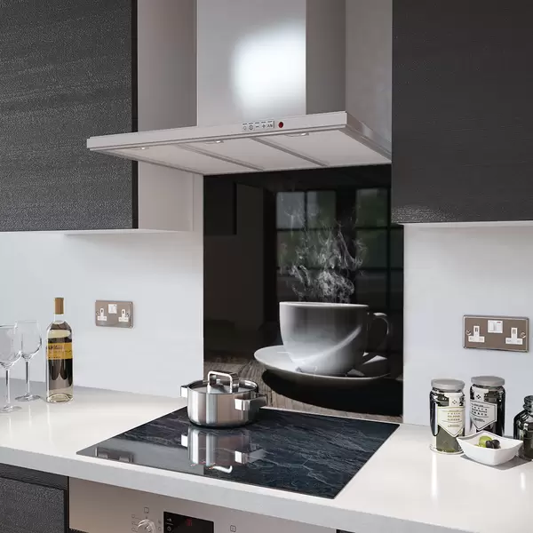 White Coffee Cup - Kitchen Glass Splashback - 40cm Wide x 60cm High