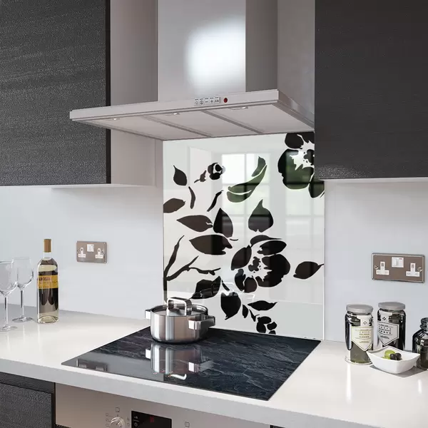 Glass Splashback With Fixing Holes in White Floral - 60cm Wide x 100cm High