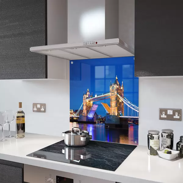 Glass Splashback With Fixing Holes in Tower Bridge - 60cm Wide x 100cm High