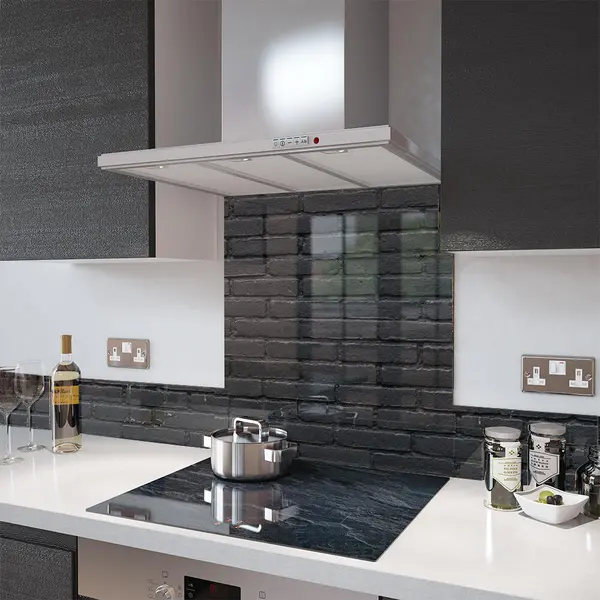 Digital Print Glass Upstand Black Brick 100cm x 14cm