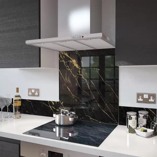 Digital Print Glass Upstand Black Gold Veins 100cm x 14cm