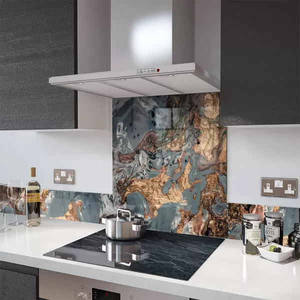 Digital Print Glass Upstand Liquid Gold 100cm x 14cm